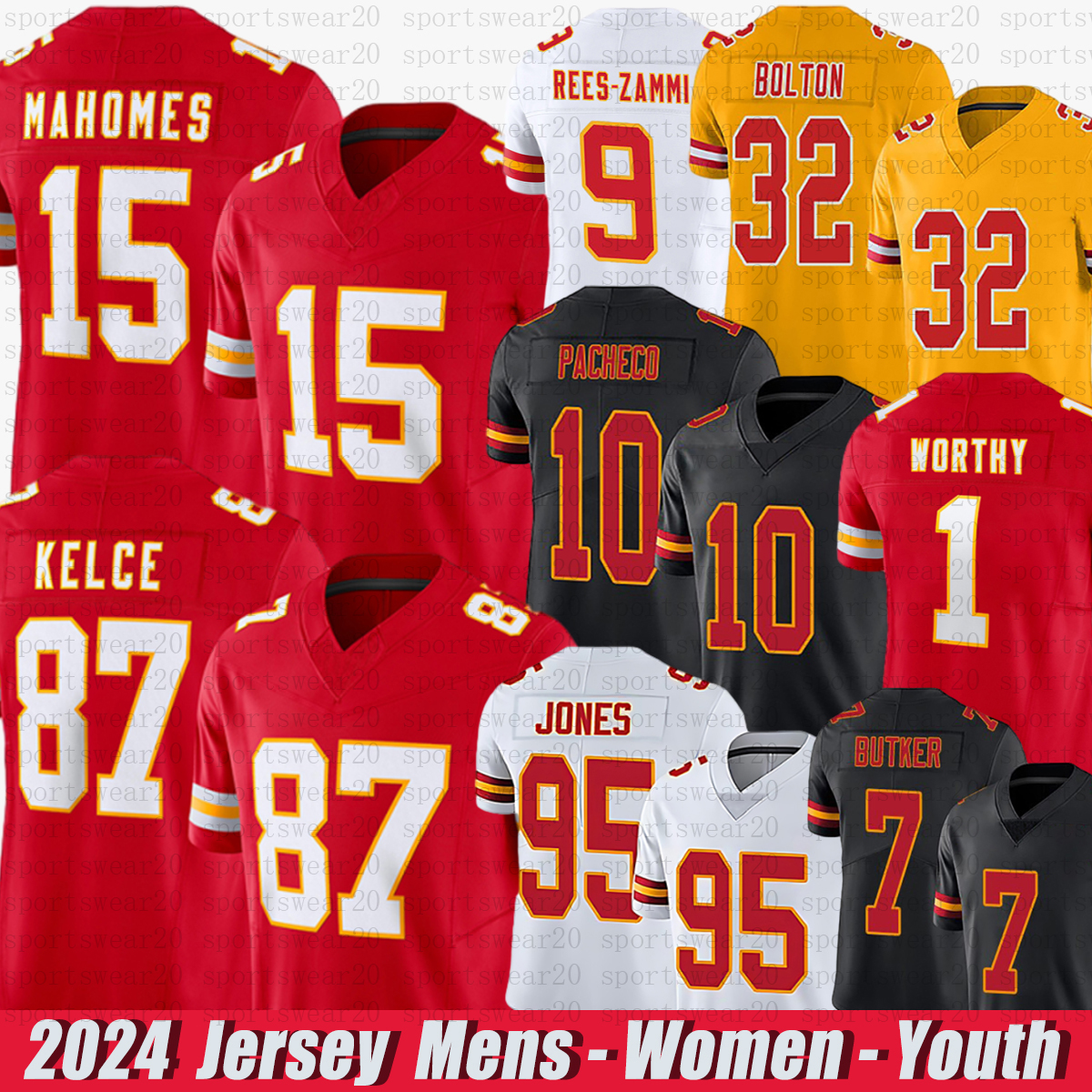 KansascitysChiefsS jersey #15 Patrick Mahomes #87 Travis Kelce Isiah Pacheco Nick Bolton Chris Jones Harrison Butker Rashee Rice Xavier Worthy Football jerseys