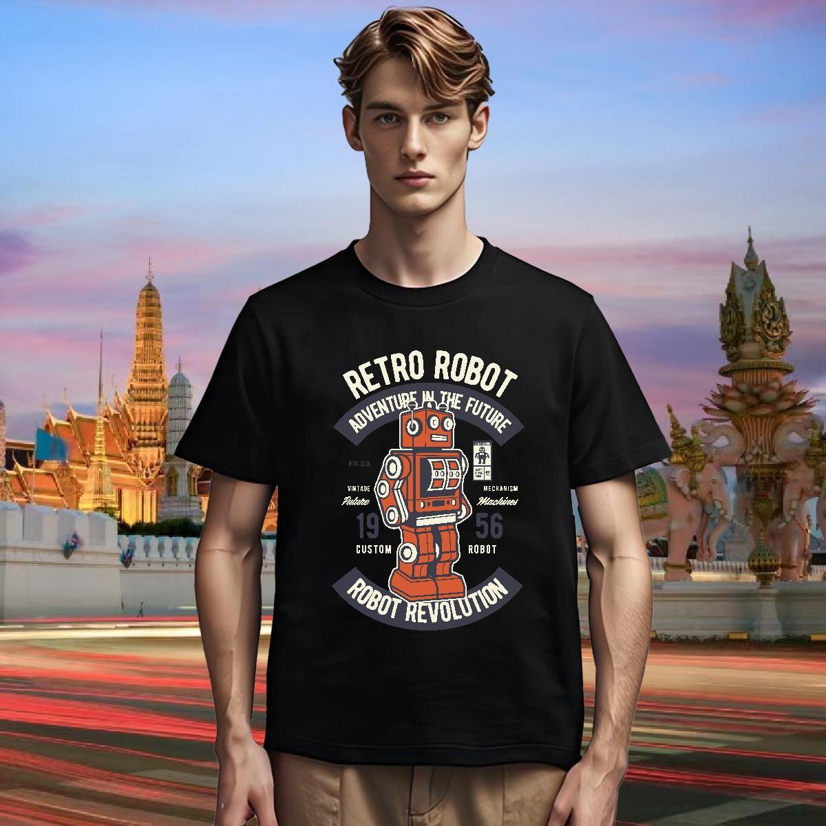 Popular Man T Shirts 230g Pure Cotton robot Casual Beach Custom Printed Short Sleeve O-Neck Mens Tshirts 2024 Clothes
