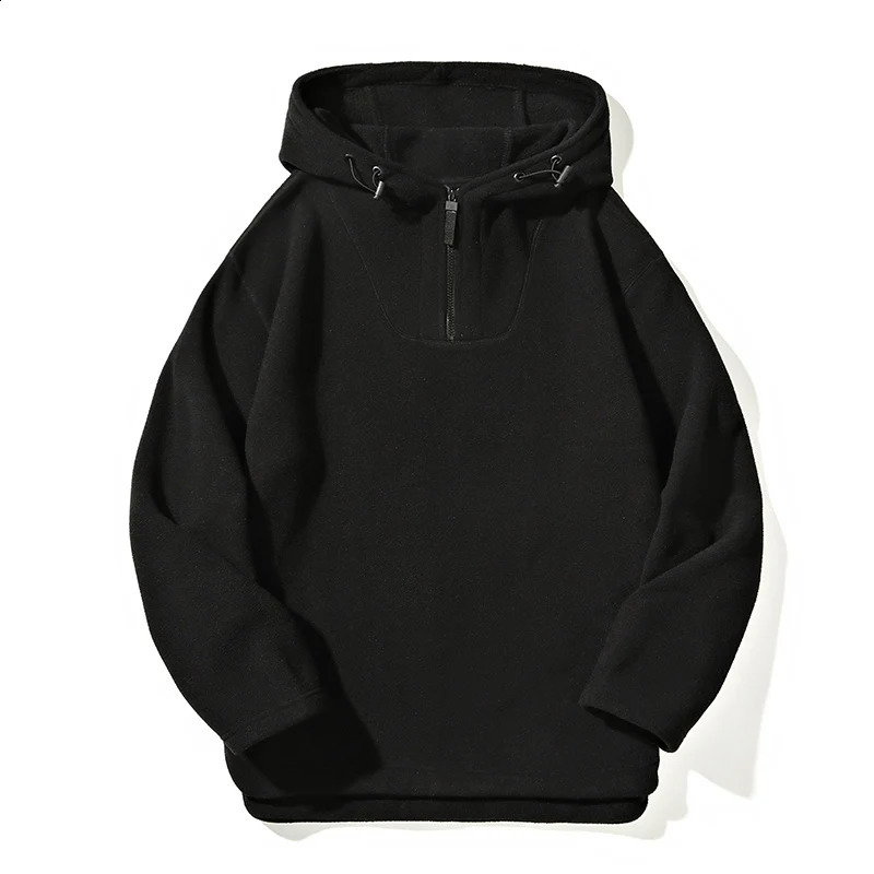 AutumnWinter Polar Wool Hoodie Half Zipper Windproof and Warm Inner Layer High Quality Outdoor Cold Coat 240823