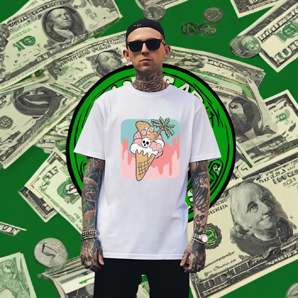 Brand Men T Shirts 230g Pure Cotton Halloween Street Cartoon Printing L-4XL Breathable Short Sleeve Men Tops Tees Fashion Clothings