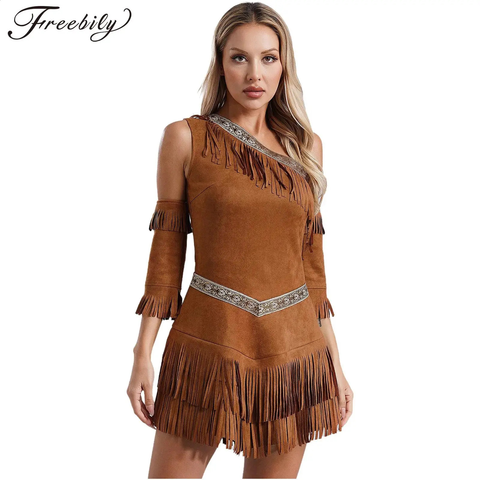 Sexy womens Indian princess costume cosplay with tassel sleeves Halloween party fancy dress up 240823