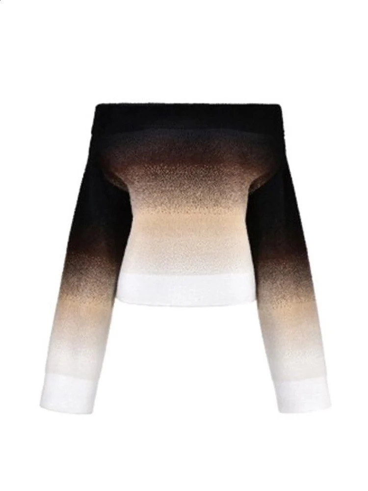 Gradient Fashion Off Shoulder Sweater Women Knitted Long sleeve Cropped Pullover Autumn Casual Female Chic Top Knitwear 240824