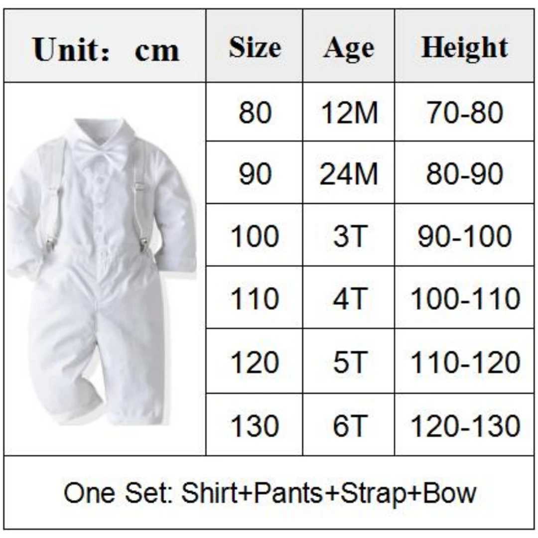 White toddler boy suit gentlemans clothing Baptist dress bib pants solid color party wedding handsome childrens clothing 1-6Y set W240823