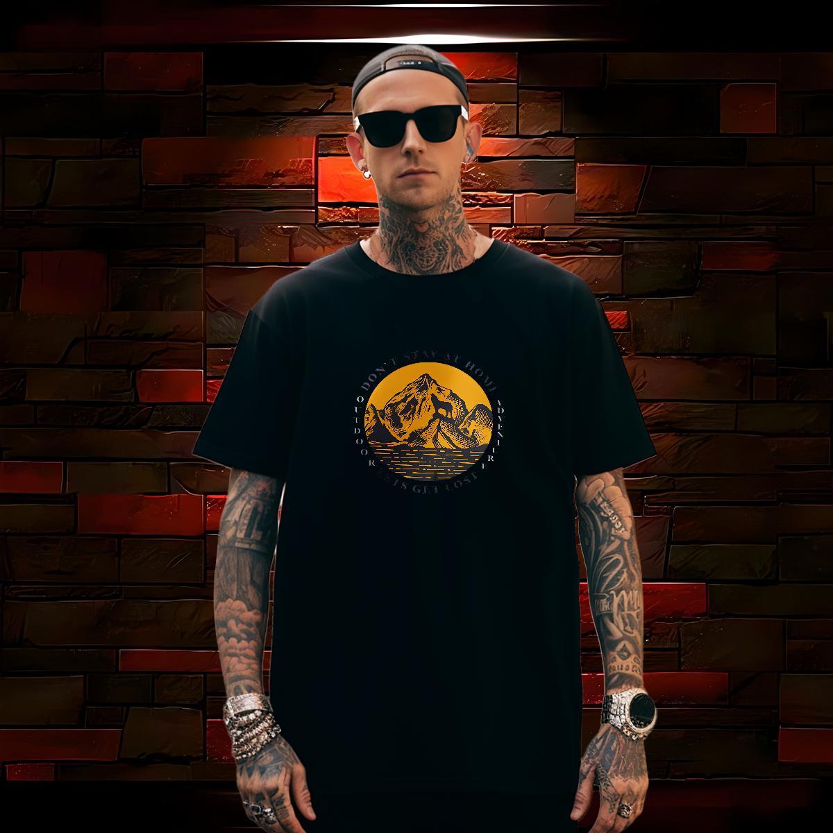 Comfortable T Shirts Men 100% Cotton 230g mountains Sport Custom Printing Breathable Crew Neck Men Clothes T-Shirt New Tops Shirt