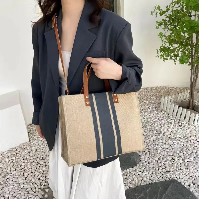 Womens handbags briefcases professional commuting bags shoulder straps shoulder bags large capacity linen cross body bags 240824