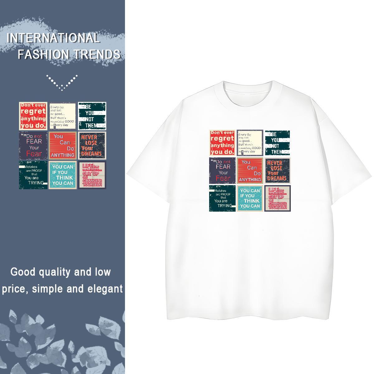 Loose fit Couples T Shirts 230g Pure Cotton letter Sport T-Shirts for Women O Neck Short Sleeves Black Oversized Tees Shirts