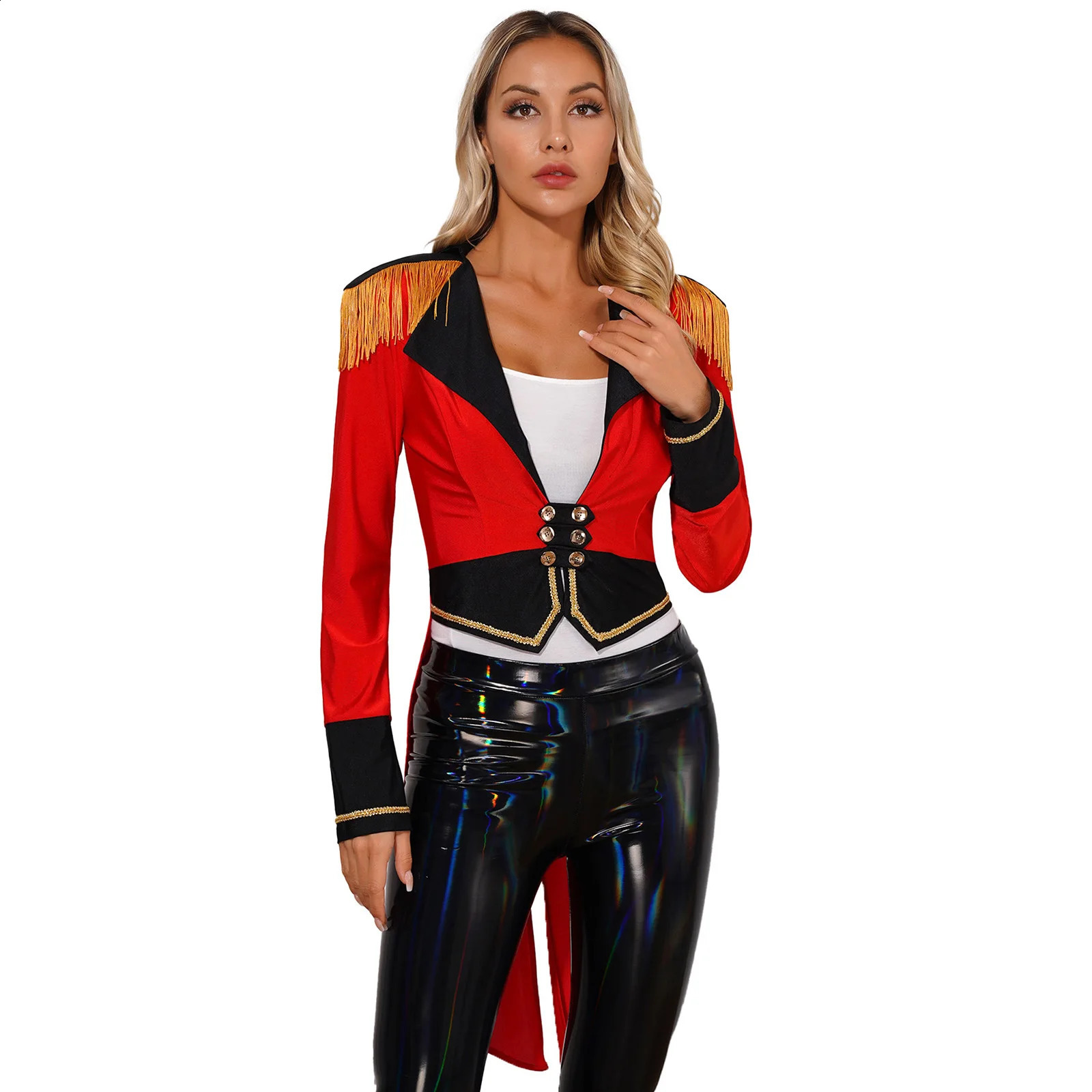 Womens Circus Ring Set Long Sleeve Deep Vneck Tail Coat Halloween Carnival Theme Party Role Playing Performance w240824