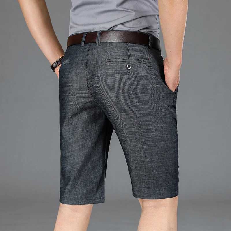 Classic Summer Mens Business Cowboy Shorts Lyocell Fabric Straight Fit Elastic Shorts Mens Brand High Quality Black BlueW240713