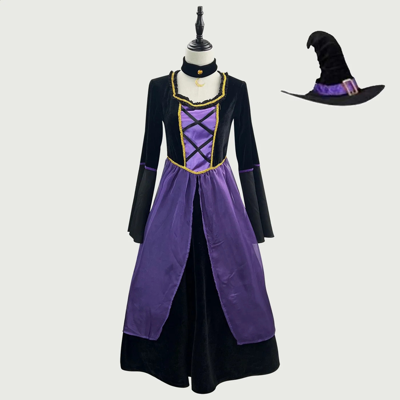 Halloween witch costume purple retro cosplay medieval party 240823