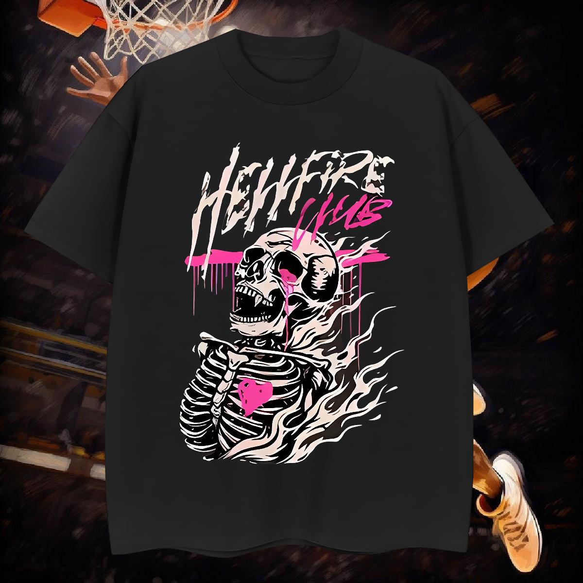 Loose Mens T Shirts 100% Cotton 230g skull High Street Hip Hop Custom Cartoon Breathable Soft Couples T Shirts 2024 DIY Tops Tees