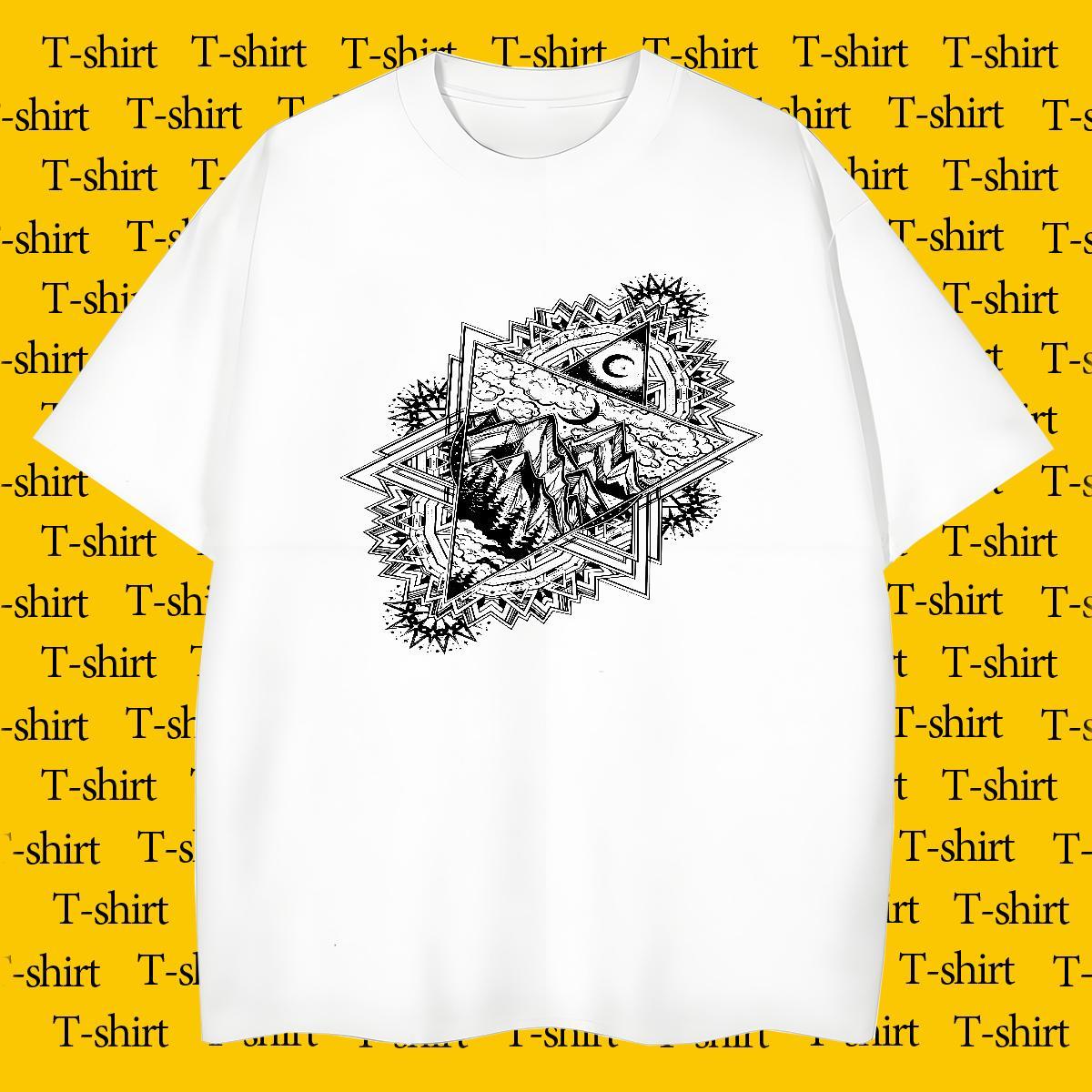 TOP Quality T Shirts Men 230g Pure Cotton eye of the devil Casual Beach Black Oversized Short Sleeve O-Neck Tshirt for Man Woman 2024 Tops Shirt