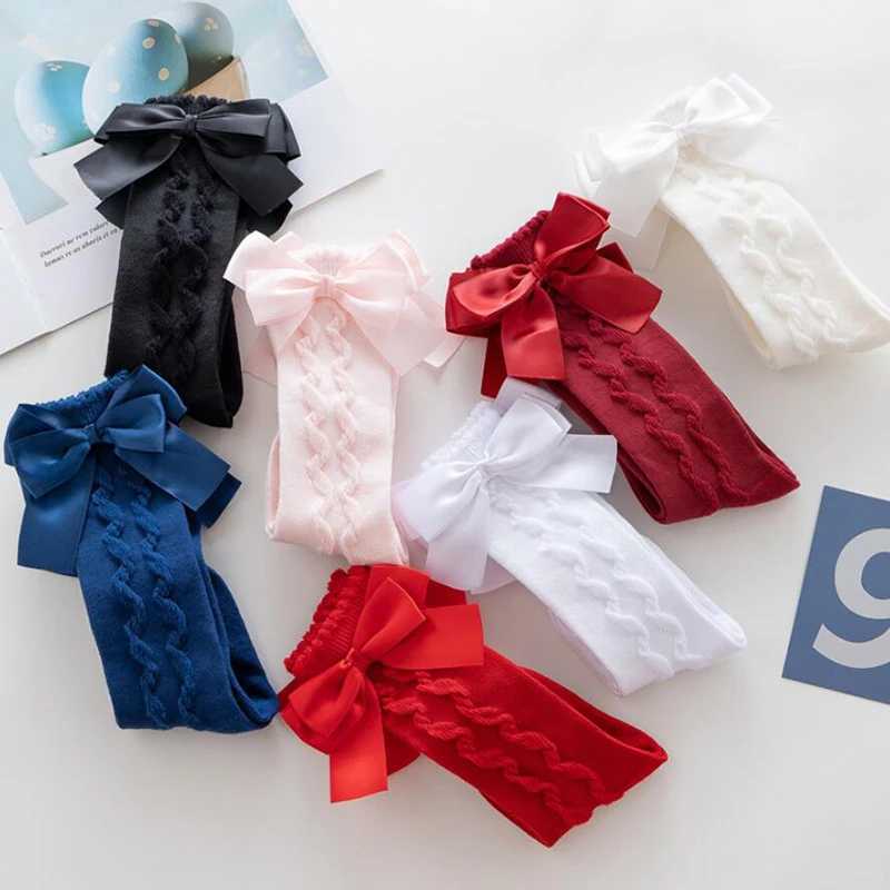 New Kids Girls Socks With Big Bows Knee High Princess Socks For Girl Infant Baby Cotton Sock Long Tube Children Socks Christmas CL240824