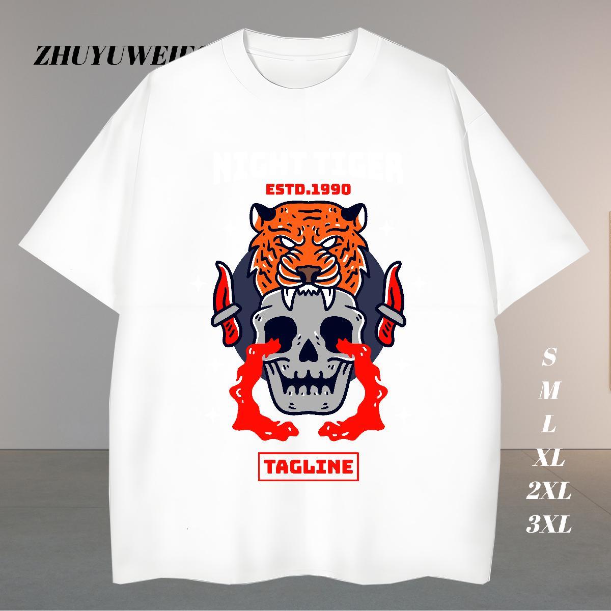 Free Shipping Mens T Shirts 230g 100% Cotton skull Hip Hop Street DIY Logo Oversized Pure Cotton Men Tops Tees Wholesale Wear