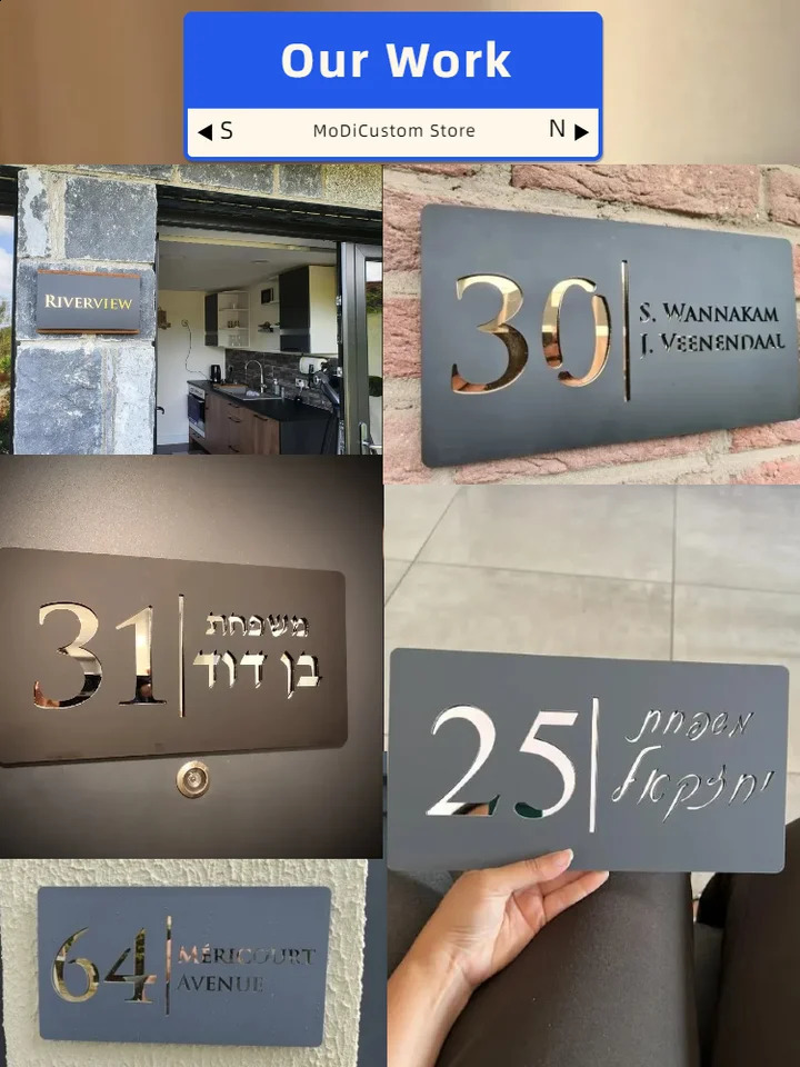 Personalised Laser Cut 28cm Acrylic Modern 3D Floating House Number sign Outdoor Street Family Name Plaque Matte Black Grey 240823