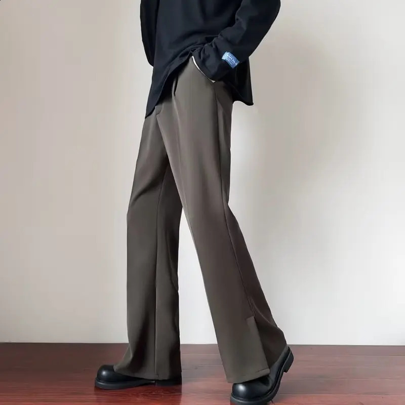 Fashion Spring Autumn Men Split High Waist Trousers Male Long Thin Solid Color Pant Mens Casual Straight Suit Pants I725 240824