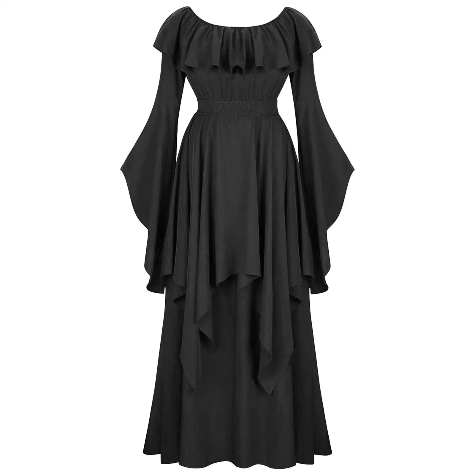 Gothic Halloween dress for women retro witch carnival party trumpet sleeve long plus size 240823