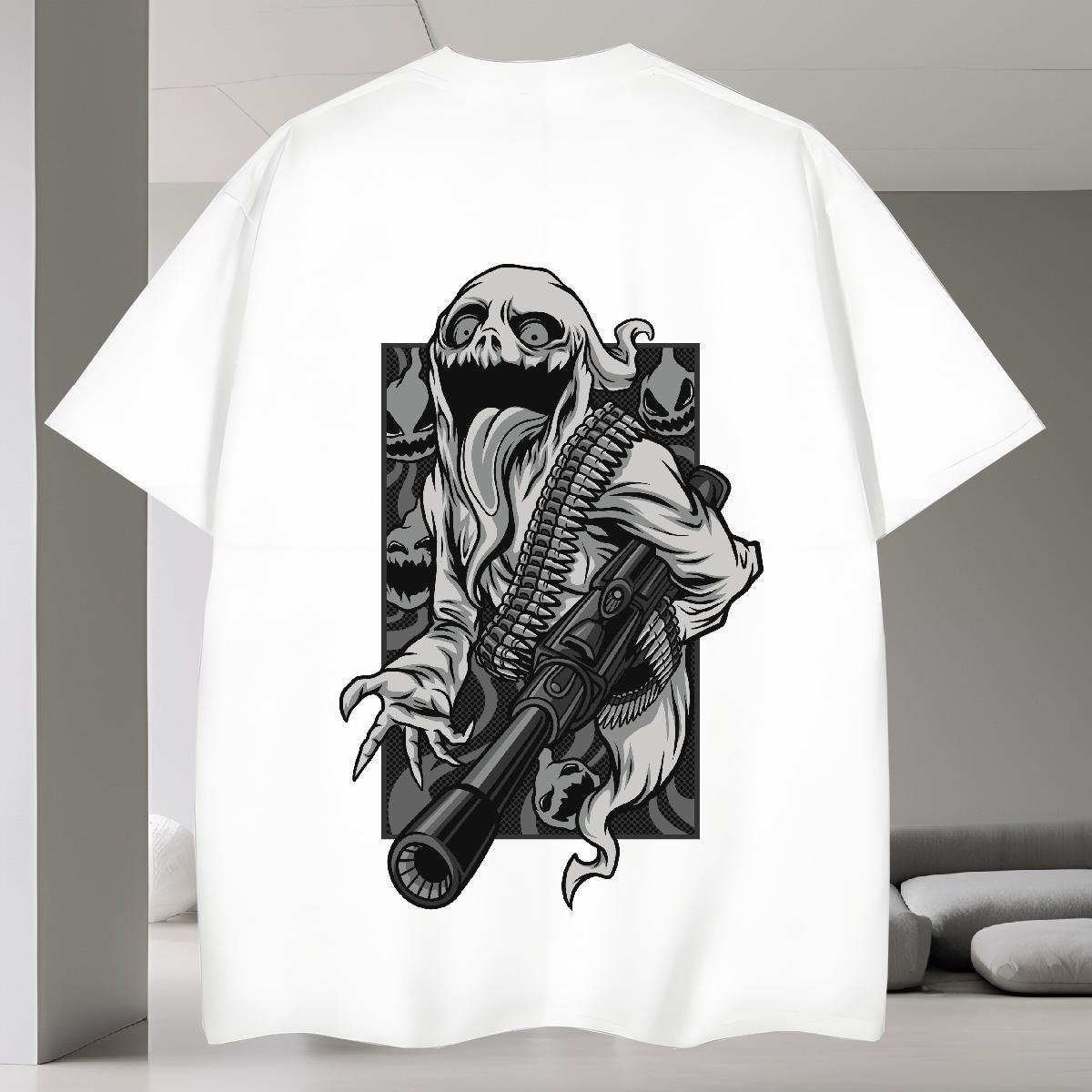 Cool T Shirts Men 100% Cotton 230g skull Anime Printing Street DIY Anime Round Neck Short Sleeve Men Tshirts New Tops Tees