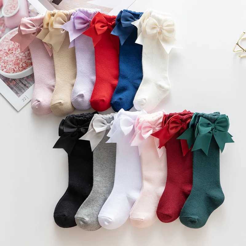 12 Colors Girls Socks Double Bows Cotton Baby Children Sock Soft Baby Long Tube Socks Kids Princess Knee High Socken For 0-7Y CL240824