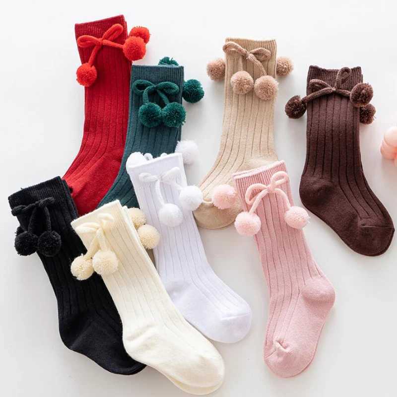 0-5Years Autumn Winter Girls Knee High Socks Cherry Ball Christmas Socks For Girl Infant Baby Cotton Sock Long Children Socks CL240824