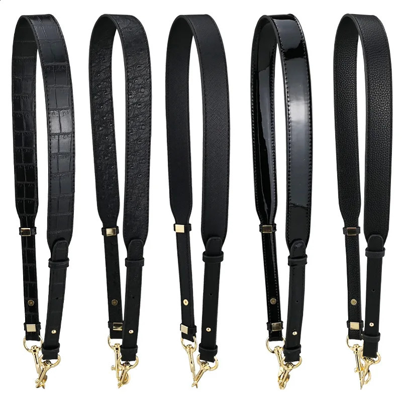 3 Fashion Wide Cross Pattern Black Ostrich Adjustable Shoulder Cross-body Leather Strap High-quality Bag Accessory 240824 4