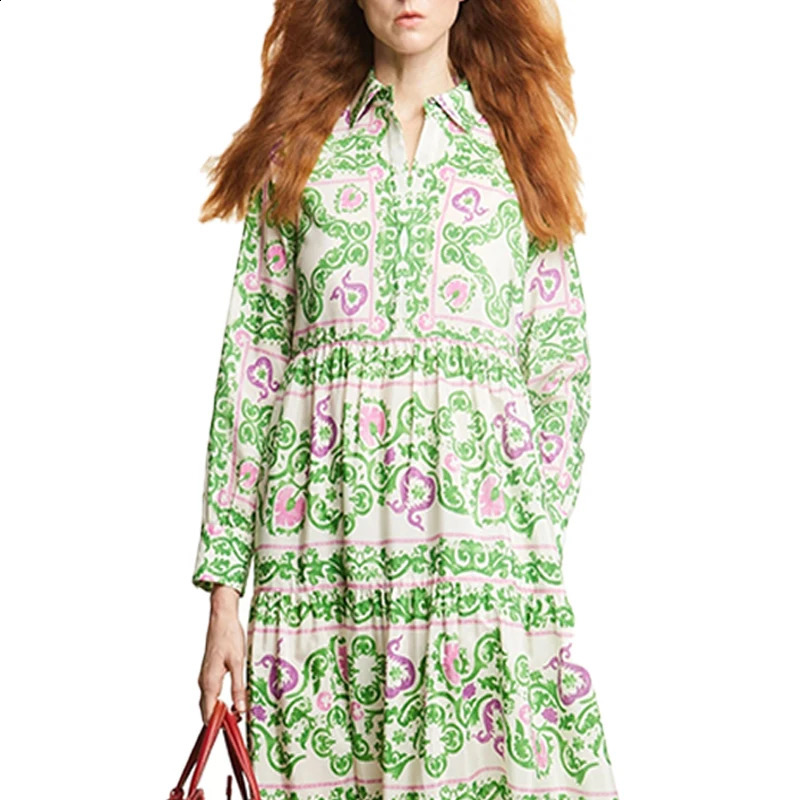 Womens Dress Casual Loose Flip Collar Female Long Sleeved Dresses Fashion Classic Versatile Colorful Ladies A-Line Long Dress 240824