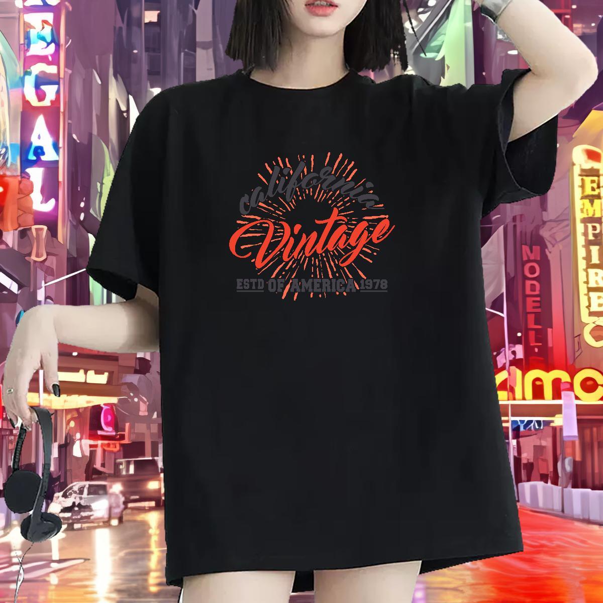Loose Woman Tshirt 230g Cotton letter Street Wear Women T Shirts Breathable Crew Neck Black White Tees