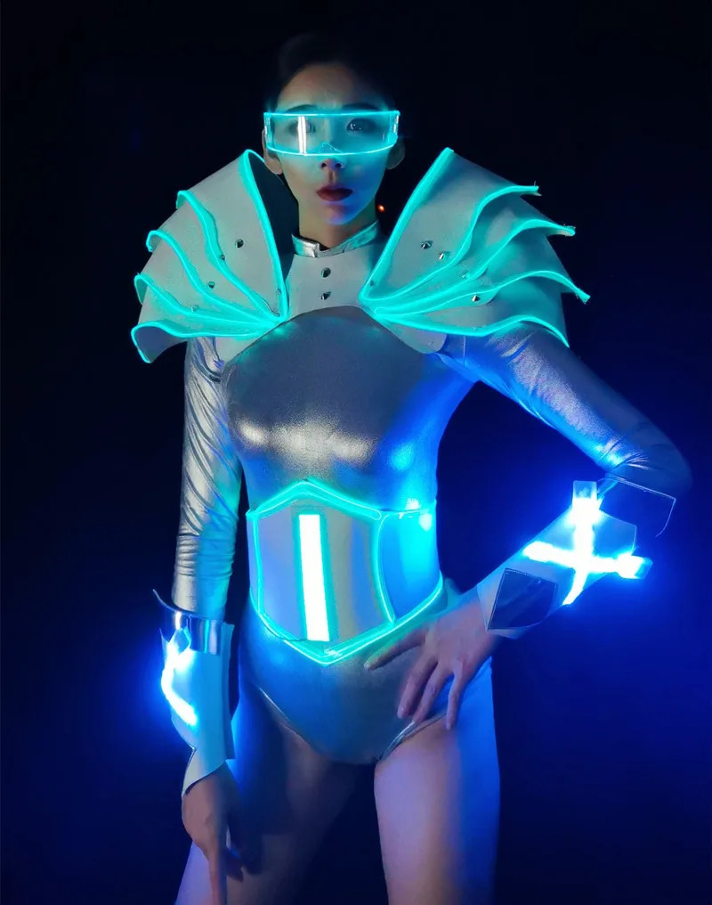 Luminous Technology Clothing Bar Party Ice Blue LED Punk Network Dance Team Gogo 240823