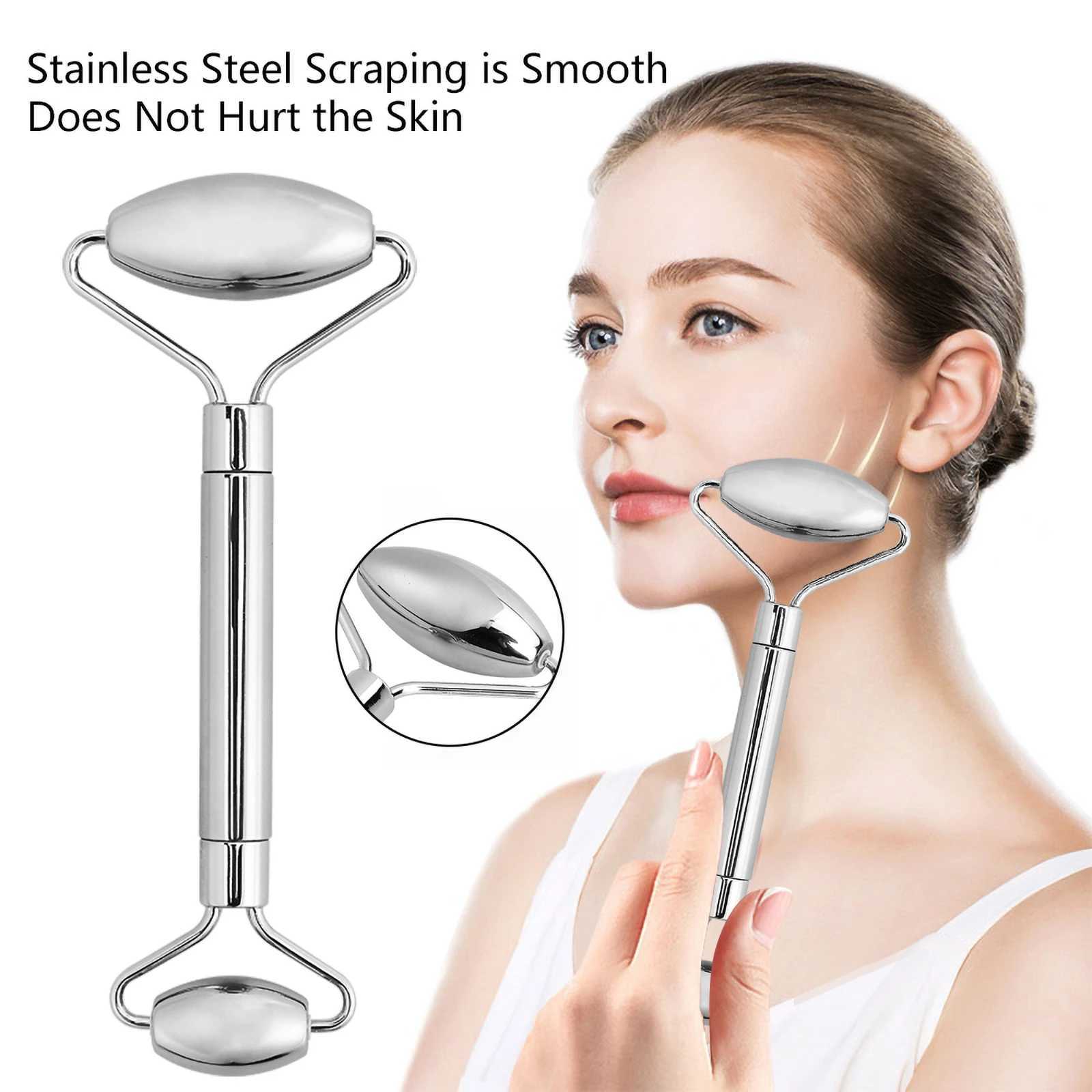 Stainless Steel Facial Roller Gua Sha Set Face Care Lifting Massage Tools Anti Wrinkle Skin Tighten Cooling Cellulite Massager CL240824