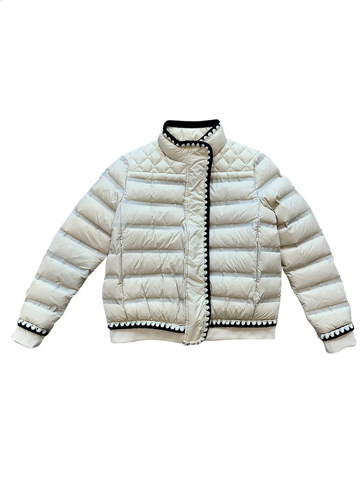 FTLZZ Winter Womens 90% White Duck Down Jacket Stand up Collar Zipper Lace Solid Thick Warm Ice Cream Coat 240823
