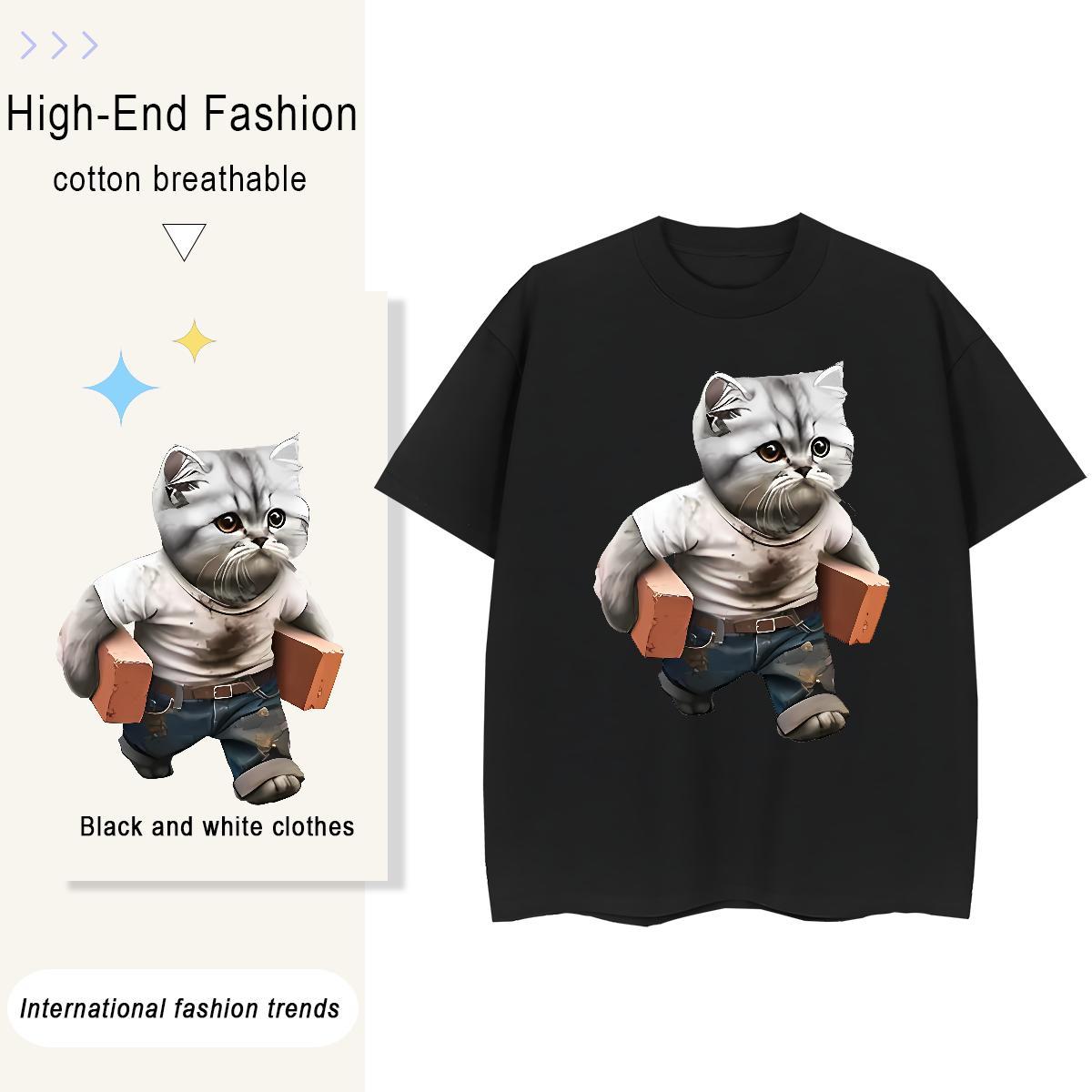 Classic Couples T Shirts cat Daily Outfit 230g Cotton Clothes Breathable Crew Neck High Quality T Shirt For Man Customized Print