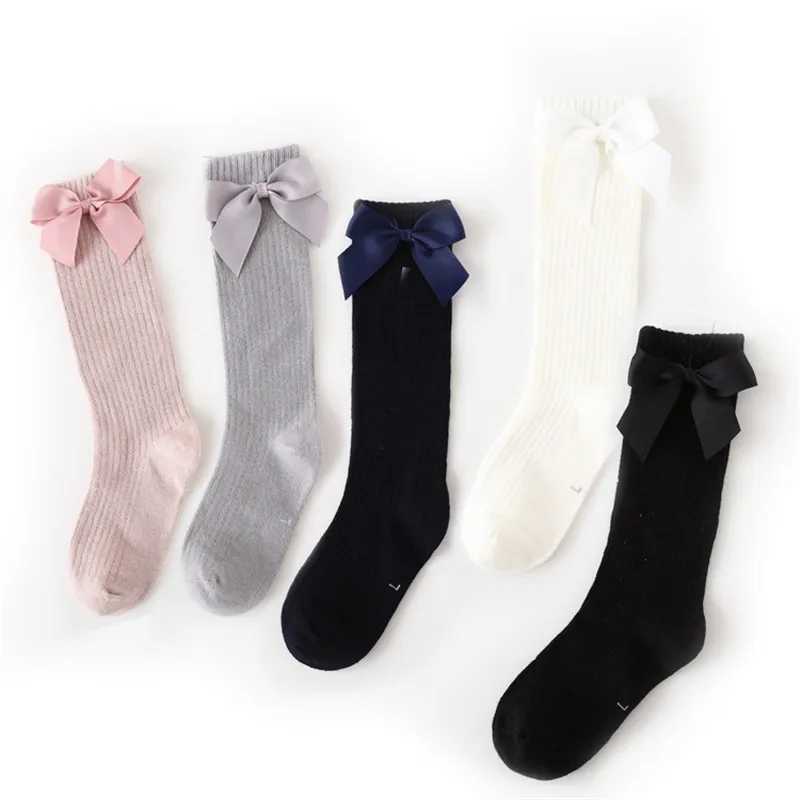 Solid Children Socks With Bows Cotton Baby Girls Socks Soft Toddlers Long Socks For Kids Princess Knee High Socks for Girls 2024 CL240824