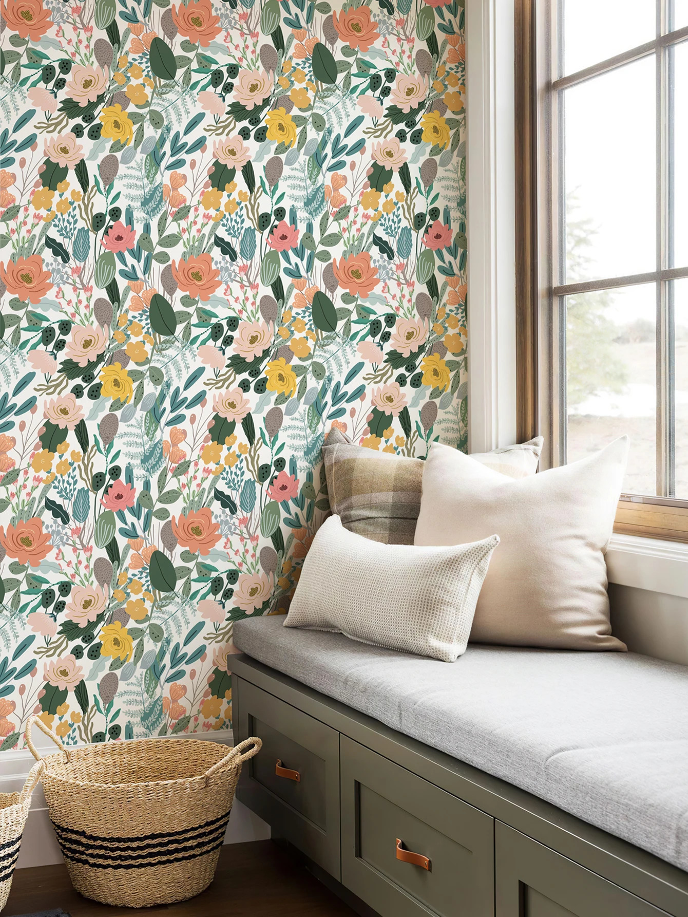 Fresh Green Floral PVC Wallpaper Elegant Spring Peel And Stick Wall Decor Casual Furniture Waterproof Cabinet Contact Paper 240823