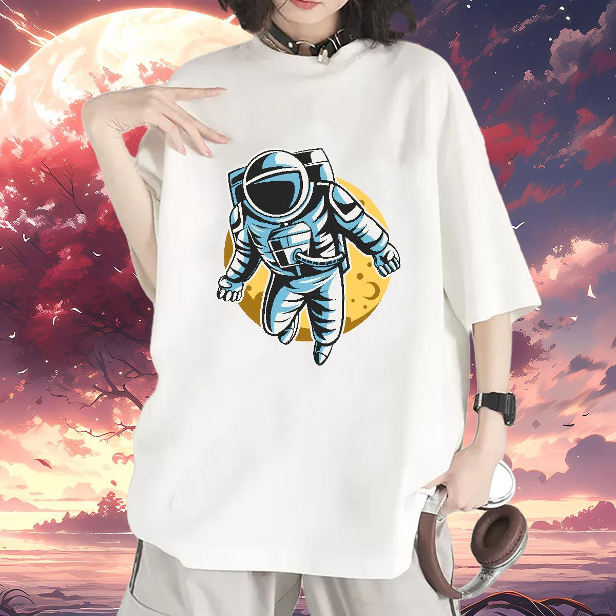 Wholesale Women Tees 230g 100% Cotton cosmonaut Hip Hop Street T-Shirts for Women Breathable Soft Custom Print Plus Size Top Shirts