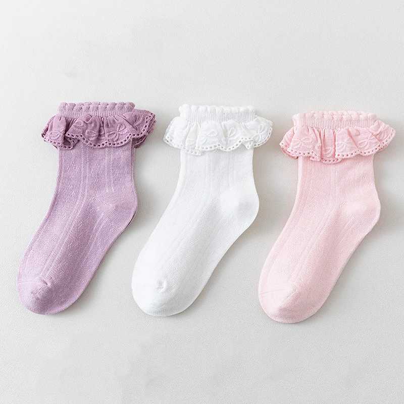 3Pairs/set Kids Girls Ankle Sock Princess Ruffle White Lace Calf Sock for Baby Spring Autumn Cotton Soft Frilly Children Socks CL240824