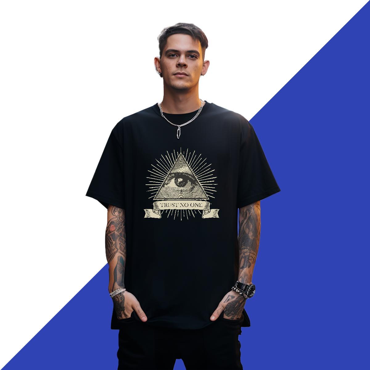 Classic T-Shirts for Men 230g Pure Cotton eye of the devil Spring Summer DIY Printed Breathable Crew Neck Tshirts Fashion New Tops