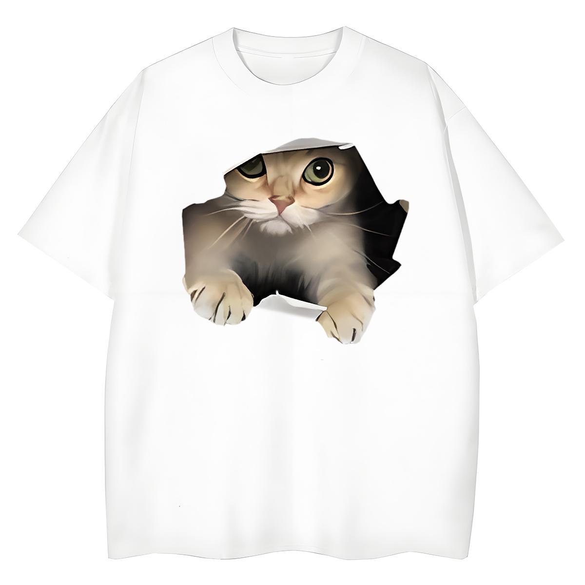 Free Shipping Men Tshirts cat Street Casual 230g Cotton Tees Shirts Breathable Short Sleeve Classic T-Shirts DIY Anime