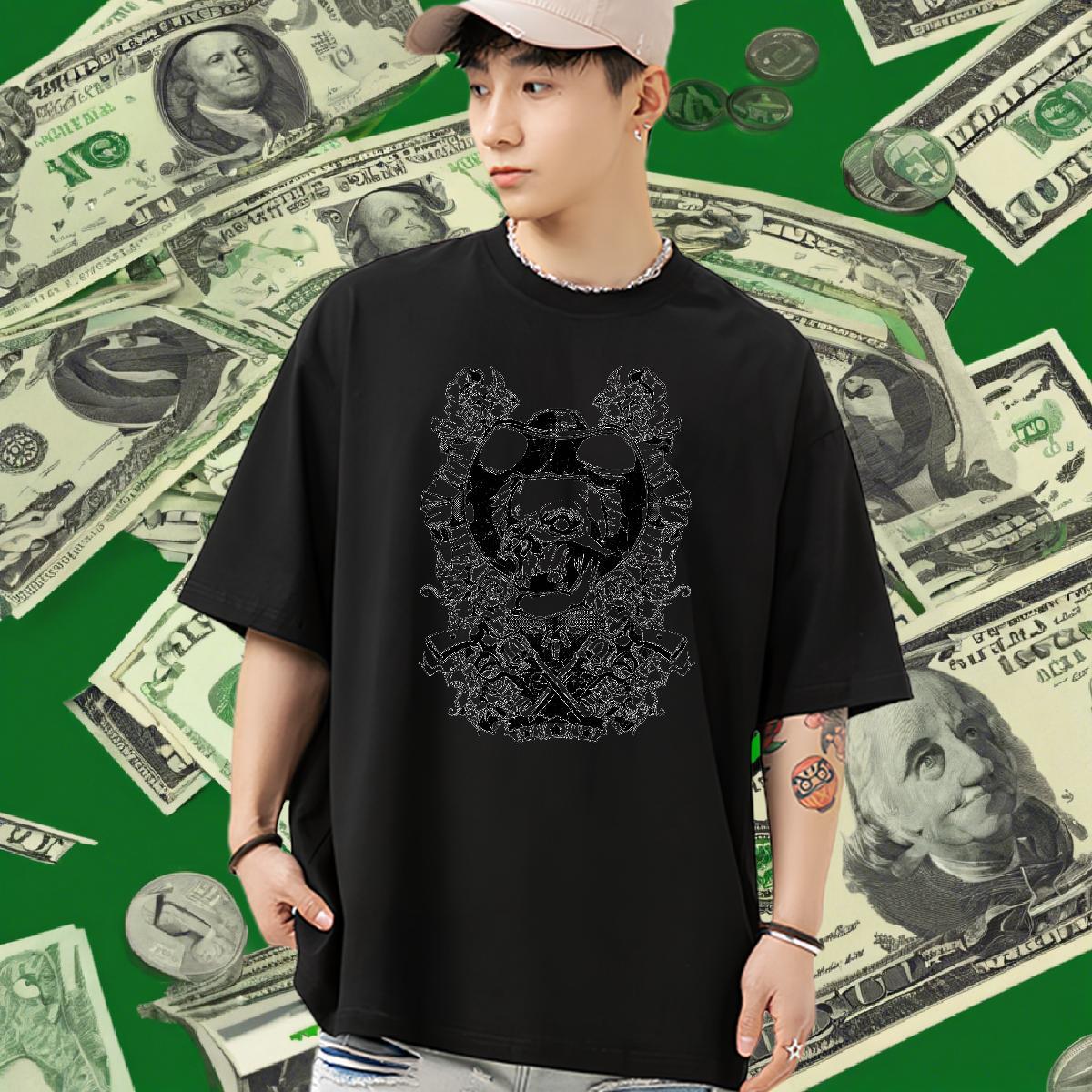 Popular Man T Shirts 230g 100% Cotton skull Street Casual Plus Size Cartoon Breathable Men Tshirts Fashion Casual Clothes