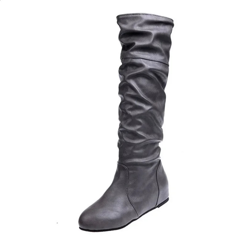 Womens High Heels Winter Knight Boots Fashion Retro Buckle Knee High Boots Womens Long Boots Botas De Mujer PU 240823