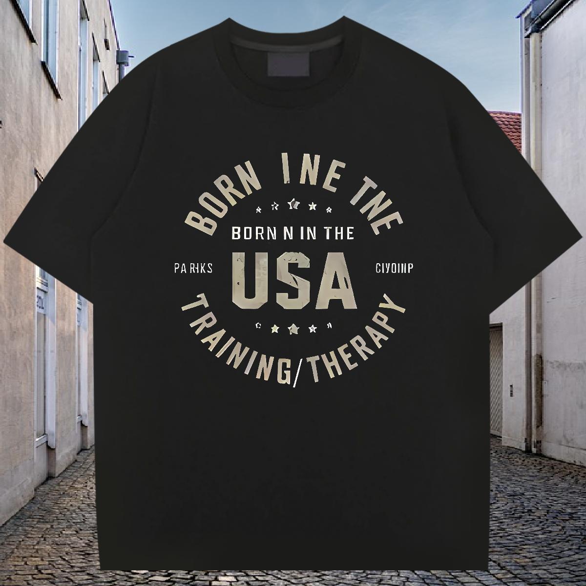 Cool Mens T Shirts 230g 100% Cotton letter Sports Casual Cartoon Printing L-4XL Round Neck Short Sleeve Men Tees Brand Wear