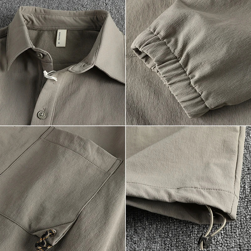 Spring and autumn fashion trend mens polo shirt long sleeve solid color all casual loose lapel shirt 240824