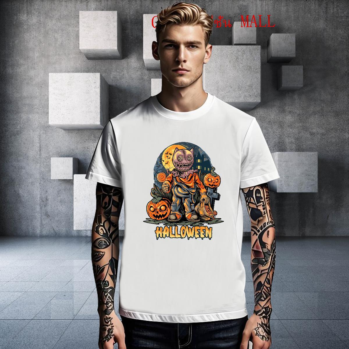 Fashion Men Tshirts halloween Hip Hop 100% Cotton 230g Tops Shirt Short Sleeve O-Neck TOP Quality Mens T Shirts Cartoon Print