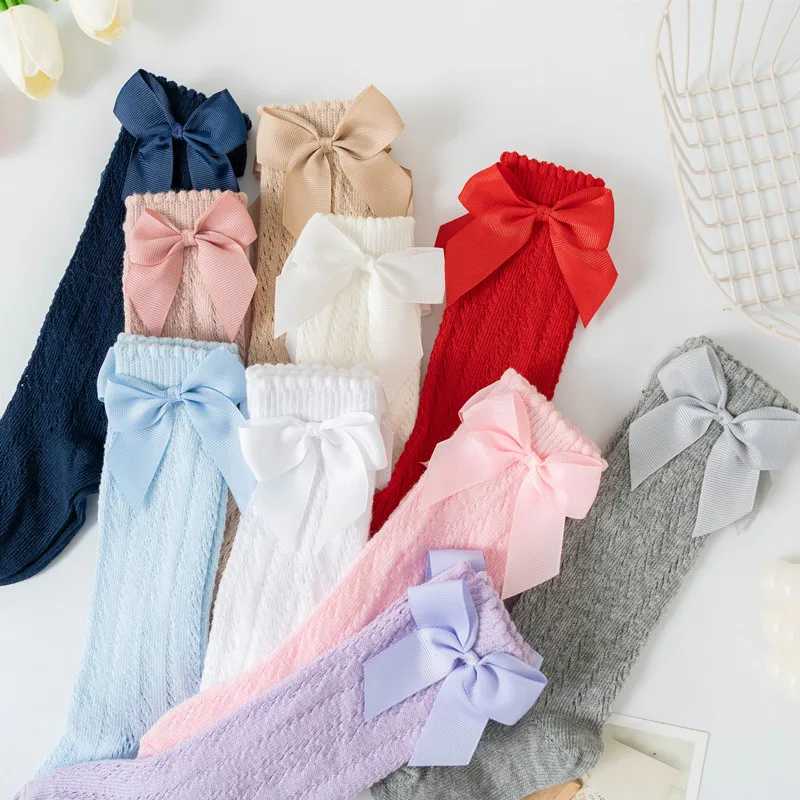 0-7Years Summer Kids Socks With Bow Baby Girls Long Sock Knee High Cotton Hollow Out Toddlers Sock Mesh Children Princess Socks CL240824