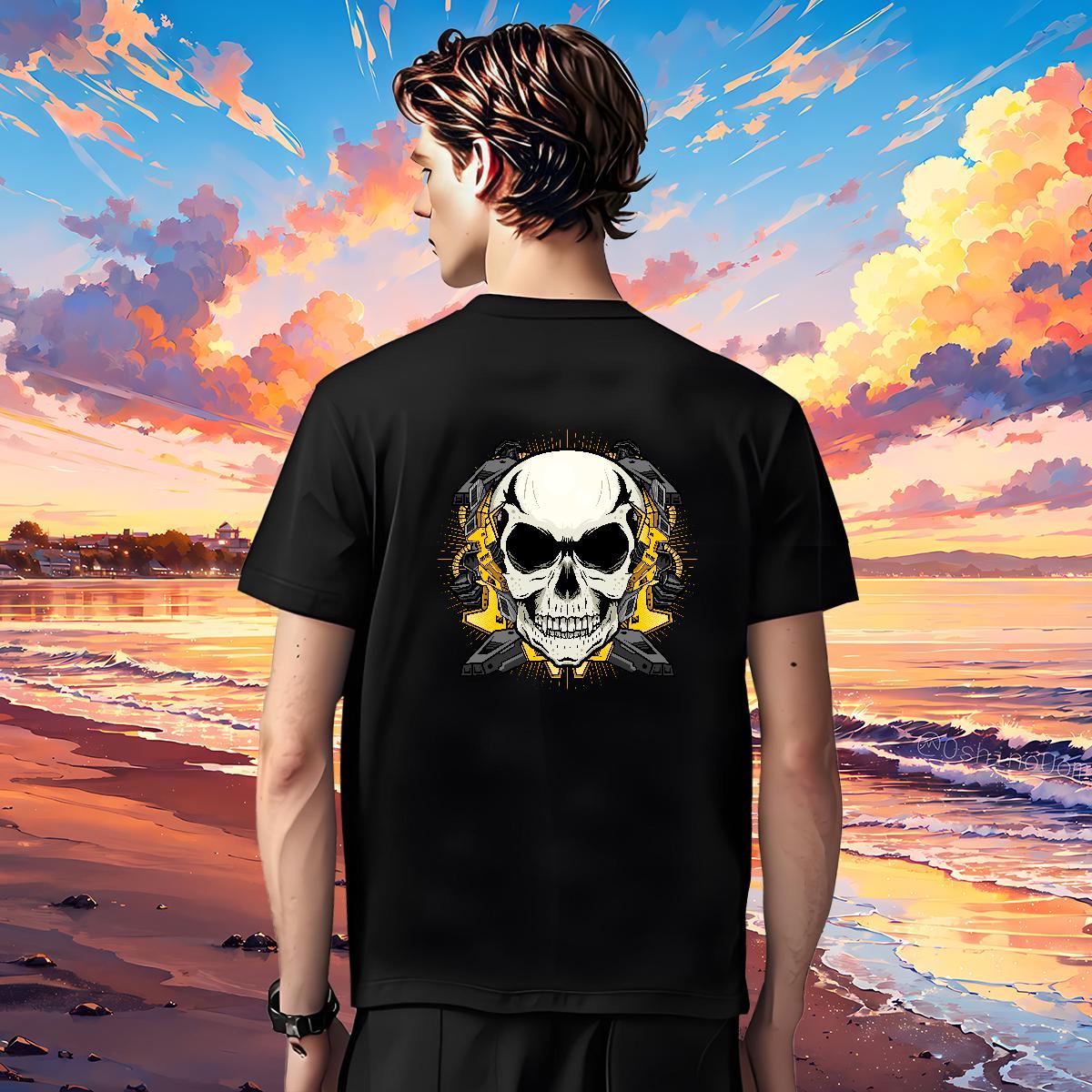 Brand T shirt 230g 100% Cotton skull Anime Printing Street Asian Size Crew Neck Men Tops Tees Customized Clothes