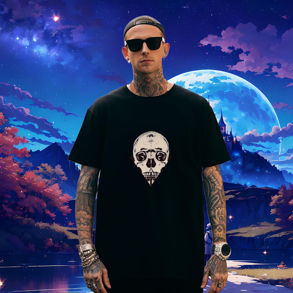 Popular T shirt 230g Cotton skull Home Outdoor Black Oversized Breathable Crew Neck Couples T Shirts Fashion Design Clothes
