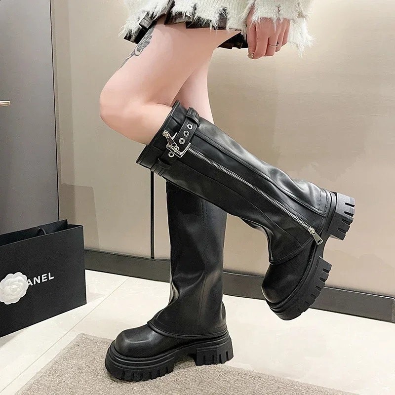 Winter Womens Bicycle Boots Fashion Buckle Womens Elegant Platform Long Tube Boots Casual Womens Knee High Boots 240823