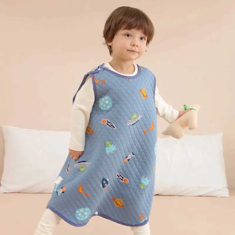 Cartoon Newborn Sleeping Bag Spring Autumn Baby Cotton Interlayer Sleeping Bag Children Jumpsuit Sleeveless Vest Style Pajamas M240824