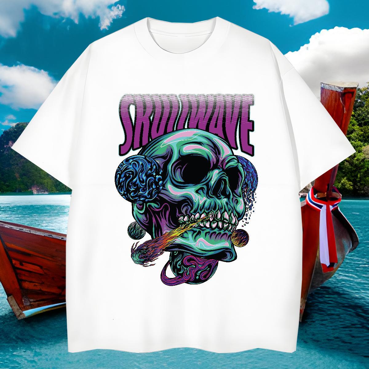 Cool T shirt 100% Cotton 230g skull Beach Custom Anime Breathable Short Sleeve Men Clothes T-Shirt 2024 Designer Tops Shirt