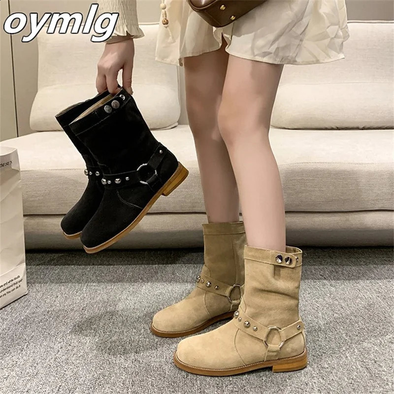 retro river wide tube western cowboy boots dot thin short boots short tube stacked boots 240823