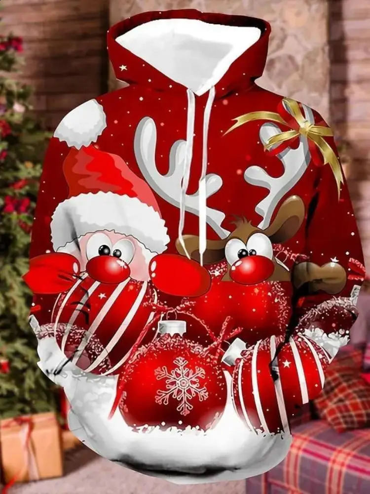Christmas tree Xmas Santa Snowman Claus Hoodie Men Autumn Winter 3D Print Pullover Sweatshirt Plus Size Streetwear Clothing 240823