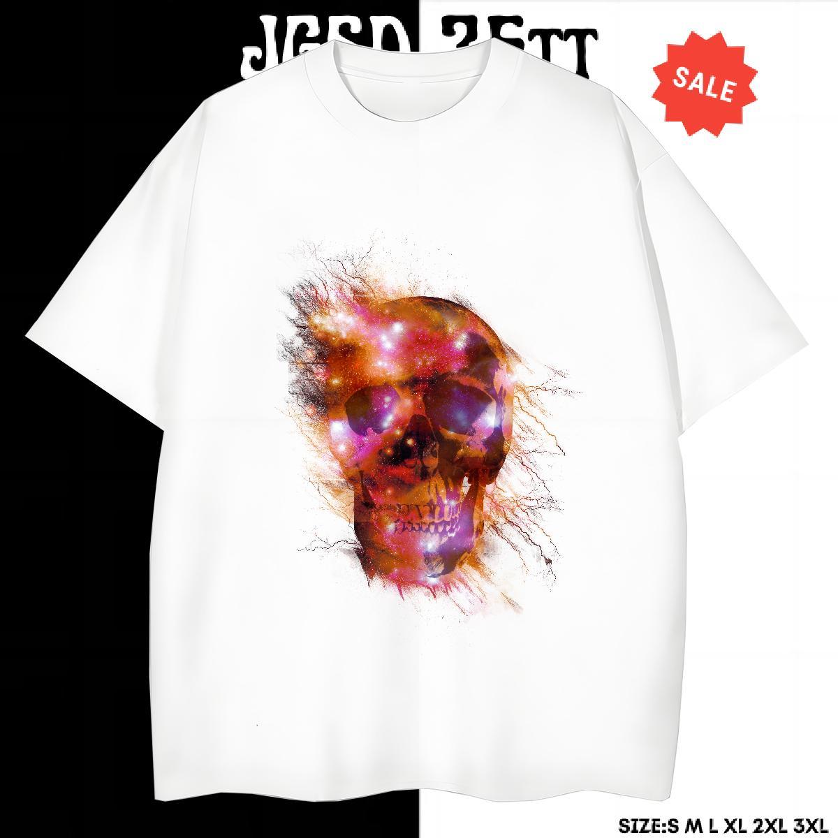 TOP Quality T-Shirts for Men 230g Cotton skull Daily Wear Cartoon Print Short Sleeve Soft Men Clothes T-Shirt Fashion New Top Tees